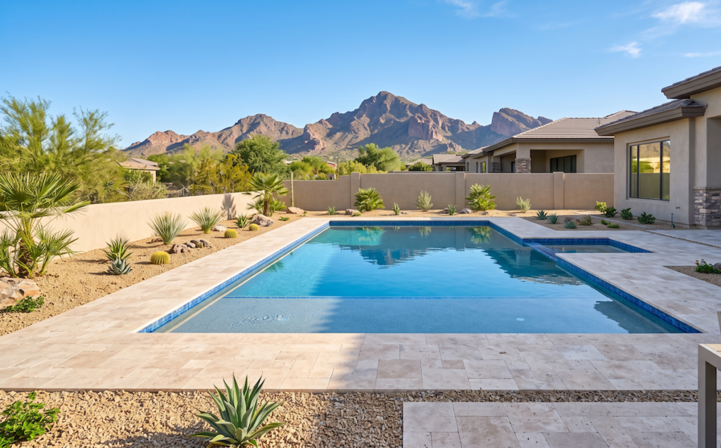 Newly completed Scottsdale swimming pool filled with water for the first time