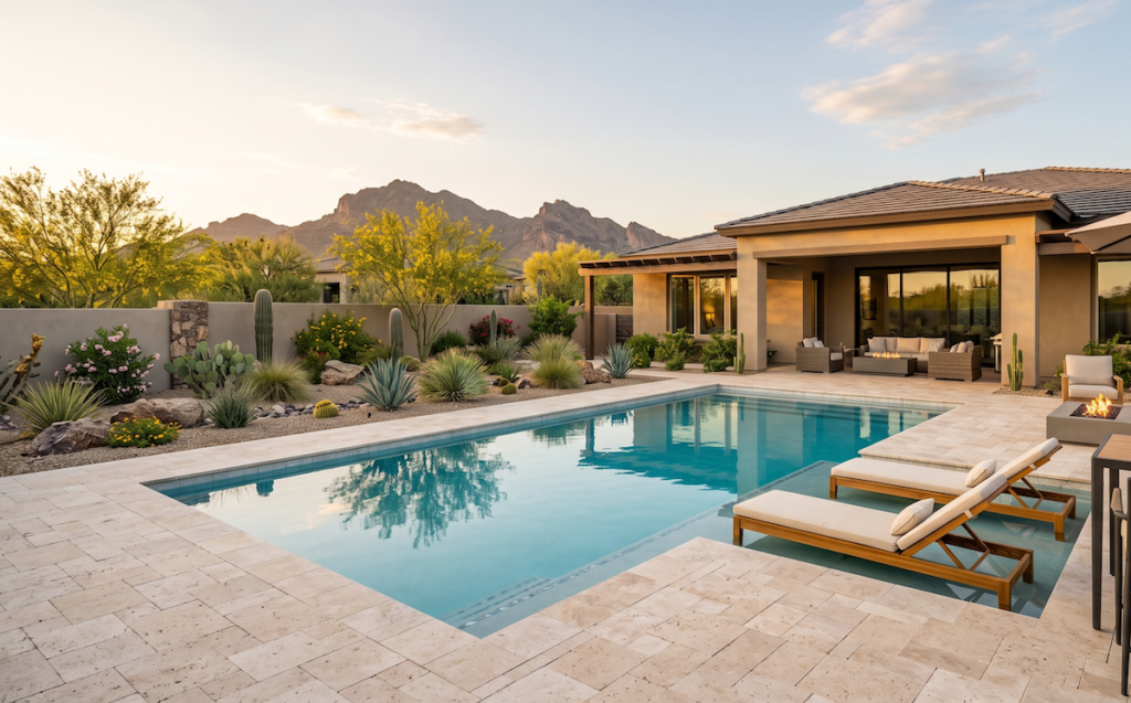 Completed backyard pool and deck at a Phoenix home representing a valuable property investment.